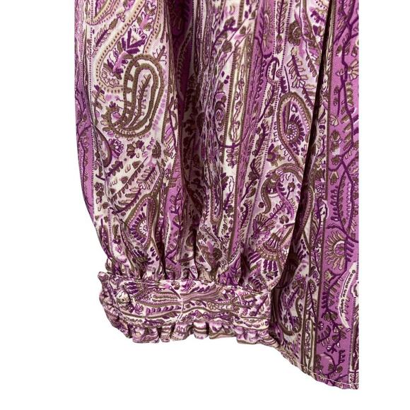 Vintage 1960s Blouse High Ruffle Neck Purple Paisley Button Up Secretary 42 / 2X - Picture 5 of 15